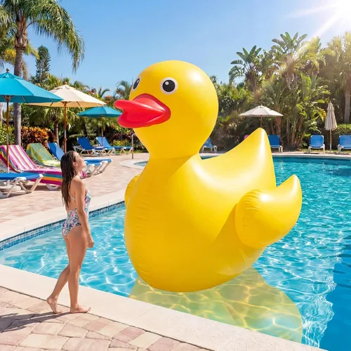 Vista 8 de Hungdao Pato inflable gigante de 5 pies, enorme pato de goma, flotador inflable de piscina para adultos, verano, playa, piscina, decoración de fiesta