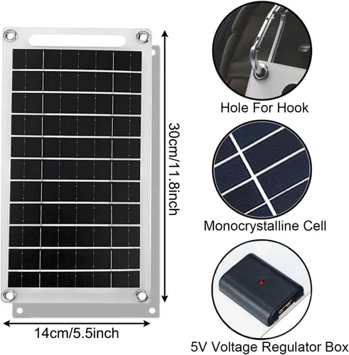 Vista 6 de Mini 5V 6W Panel Solar USB, Cargador Solar Portátil de 5 Voltios 6 Vatios de Alta Eficiencia Monocristalino con Cable de 55 Pulgadas para Celular