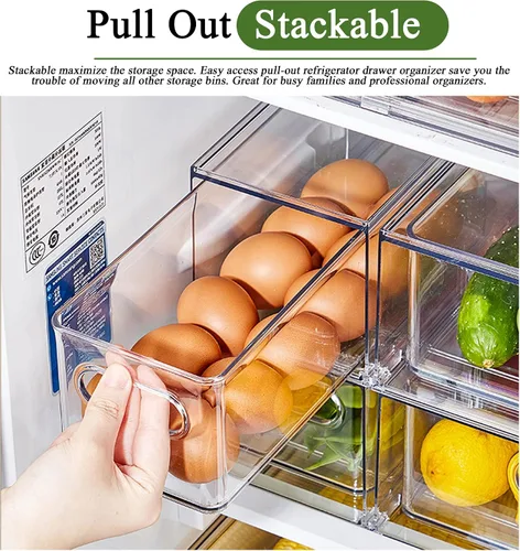 Vista 6 de bealy Paquete de 3 organizadores y almacenamiento para refrigerador, contenedores transparentes con cajón extraíble, cajones para refrigerador
