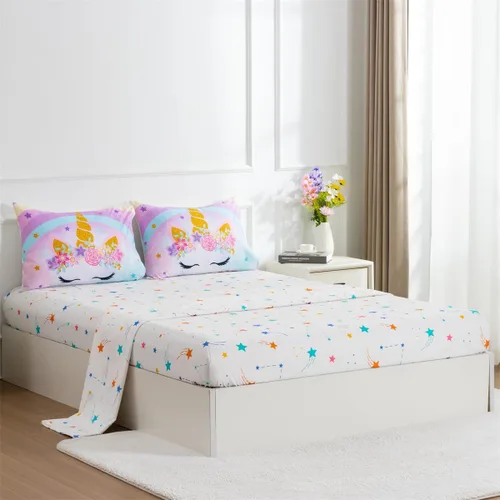 Vista 7 de NTBED Juego de edredón individual de unicornio con sábanas, juego de ropa de cama individual de 5 piezas para niñas, microfibra ligera, arcoíris
