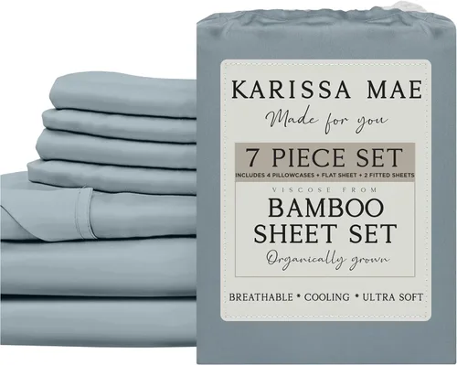 Vista 59 de KARISSA MAE Juego de sábanas de viscosa de bambú de lujo, 100% certificado FSC, refrescante, lujosamente suave, bolsillos profundos de 18 pulgadas