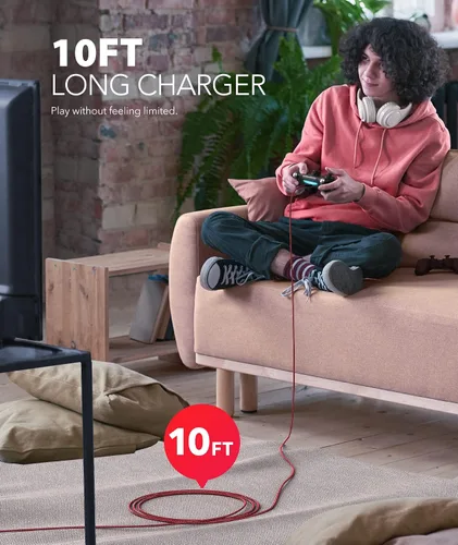 Vista 3 de 6amLifestyle Cable de carga PS4, cable USB a micro USB de 10 pies, cable trenzado de nailon, para PS4 SlimPro, controlador Xbox One SX, paquete de 2
