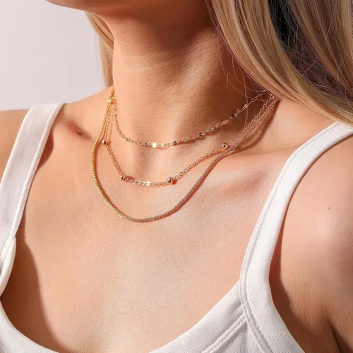 Vista 6 de WEDDINEN Juego de collares de oro en capas para mujer, collar de cadena delicado, simple, multicapa, ajustable, moderno