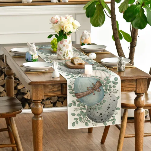 Vista 3 de Artoid Mode Camino de mesa de Pascua de huevo de eucalipto, decoración de mesa de comedor de cocina de primavera para interiores y exteriores Beige