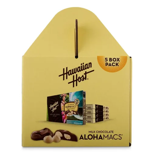 Vista 5 de Hawaiian Host Alohamacs - Paquete práctico de macadamia cubierta de chocolate con leche, paquete de 5 cajas de regalo