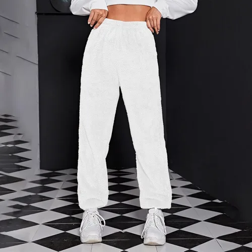 Vista 2 de Womens Plush Pants Casual Winter Solid Color Jogger Sweatpants Loose Soft Comfy Fleece Warm Home Pants