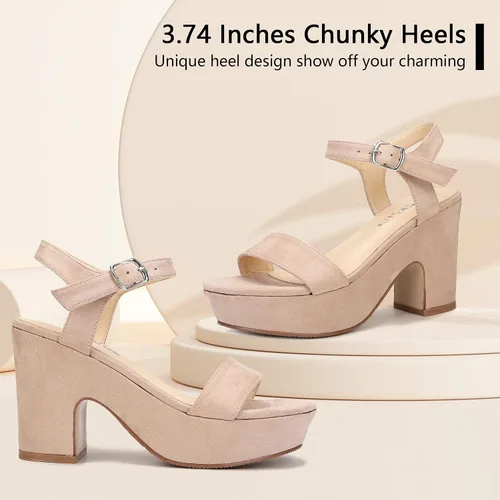 Vista 3 de rsxses Women's Suede Platform Heels Sandals Peep Toe Fashion Wedding Sexy Dress Block Chunky Wedges High Heel Ankle Strap Pumps