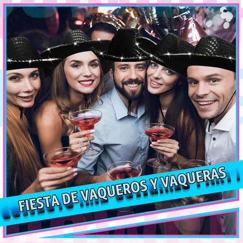 Vista 5 de Tisancy Paquete de 20 sombreros de vaquera con luces LED intermitentes para despedida de soltera occidental, boda, novia Negro