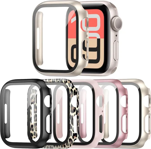 Vista 21 de Paquete de 14 fundas para Apple Watch Series 3 2 1 de 38 mm con protector de pantalla de vidrio templado, funda protectora totalmente rígida