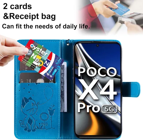 Vista 2 de Funda para Xiaomi Poco X4 Pro 5G, diseño de estampado de gatos y abejas, funda de cuero de primera calidad, cierre magnético