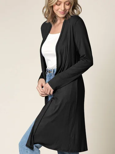 Vista 2 de Made By Johnny Women's Solid Long Sleeve Open Front Drape Long Cardigan Duster - Comfortable & Stylish Outerwear