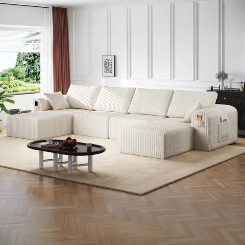 Vista 9 de Sofás modulares de pana otomana de 28.74 pulgadas para sala de estar, taburetes de sofá sin hueso, no requiere montaje, sofá profundo en una caja
