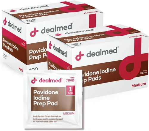 Vista 3 de Dealmed Povidone Yodine Prep Pad 10% - Paquetes sellados individualmente, perfectos para el cuidado de heridas y botiquines portátiles de primeros