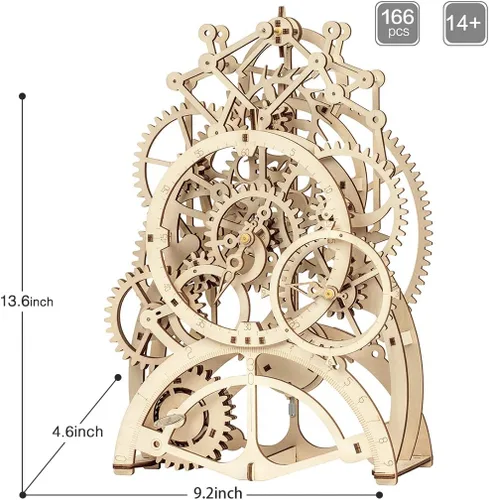 Vista 5 de ROKR Rompecabezas de reloj de péndulo mecánico de madera 3D, juego de construcción de juguetes de engranajes mecánicos, suministros de kit