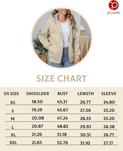 Vista 3 de PUWEI - Sudadera con capucha, con zíper y forro de felpa grueso, para mujer