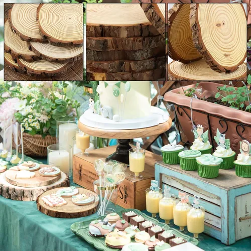 Vista 7 de FSWCCK Paquete de 6 rodajas de madera redondas naturales sin terminar, círculo de madera de 7-8 pulgadas, losas de madera grandes para centros