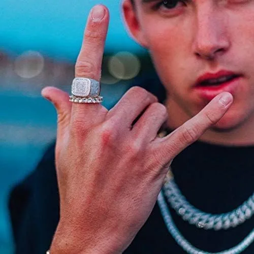 Vista 5 de JINAO - Anillo de oro de 18K ICED OUT, anillo de diamante simulado, banda Micropave para hombre