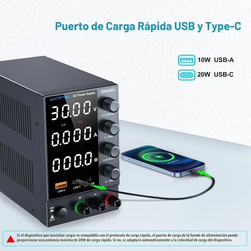 Vista 4 de Fuente de alimentación CC, fuente de alimentación de banco con perilla de codificador, fuente de alimentación regulada ajustable con USB de 5 V 3.6