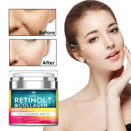 Vista 2 de SORYA Crema avanzada de retinol antienvejecimiento con colágeno y ácido hialurónico – Hidratante facial profundamente hidratante y reafirmante
