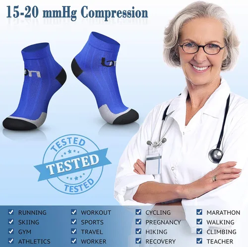 Vista 5 de CHARMKING Calcetines de compresión para mujeres y hombres, circulación de 15 a 20 mmHg, lo mejor para atletismo, correr, ciclismo, enfermera, uso