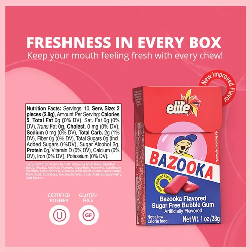 Vista 2 de Elite Must Sugar Gum Classic Flavor Bazooka, 1oz (paquete de 16) Producto de Israel