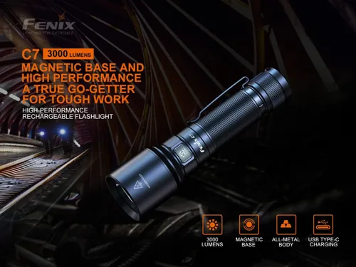 Vista 6 de Fenix Linterna recargable C7, 3000 lúmenes de alto lumen USB-C de carga rápida con organizador Lumentac