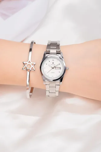 Vista 6 de Gosasa Reloj analógico de cuarzo para mujer, correa de acero inoxidable, color plateado, Reloj analógico