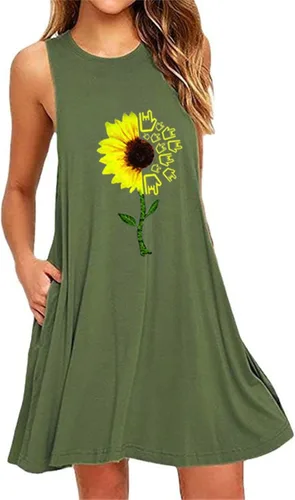 Vista 2 de Vestido sin mangas para mujer, elegante, transpirable, con estampado, elástico, para ocultar el vientre, cuello redondo, vestido de playa