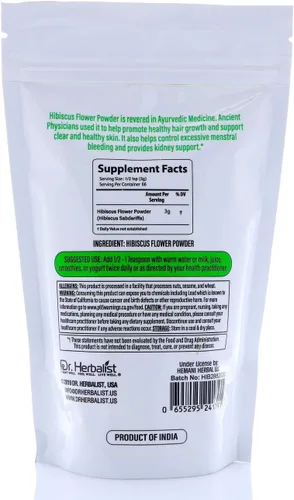 Vista 5 de Dr. HERBALIST Hibiscus Powder 7.05 oz - Polvo de flor de hibisco rosa sinensis puro - Té de hierbas y uso cosmético - Halal