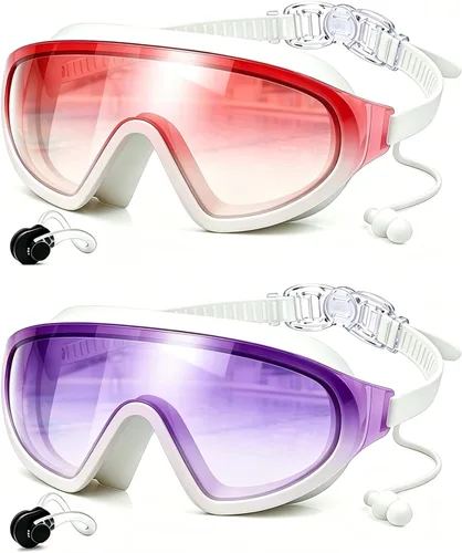 Vista 29 de Swim Goggles 2 Pack, Wide View Anti Fog&UV Swimming Goggles for Audlt, No Leak Pool Beach Essentials for Men Women Azul claro y rosa espejado