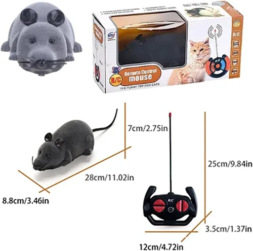 Vista 5 de Juguete de rata falsa con control remoto – Juguete realista de ratón, juguete RC para perseguir broma, broma, ratas aterradoras para gato, juguete