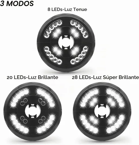 Vista 3 de Luz para paraguas, luces de sombrilla de patio, 3 modos de brillo, 28 LED a 220 lúmenes, funciona con batería de litio integrada, luz inalámbrica