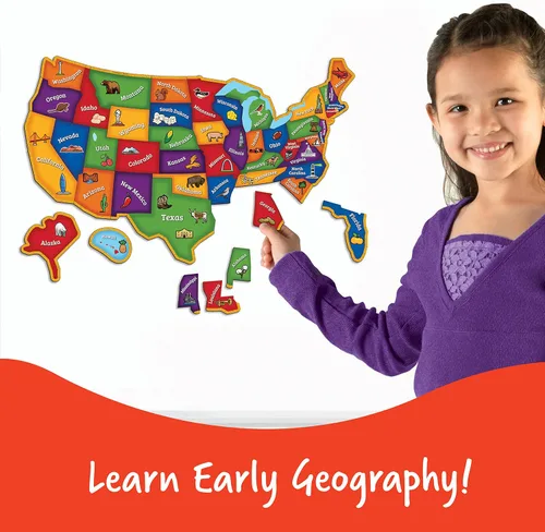 Vista 2 de Learning Resources Rompecabezas magnético del mapa de EE. UU. - Mapa educativo de los Estados Unidos de América, juegos de asociación de geografía