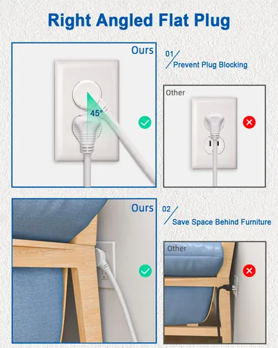 Vista 6 de Regleta de alimentación con interruptores individuales, cable de extensión de 3 pies, 3 tomacorrientes, protector de sobretensiones 300J