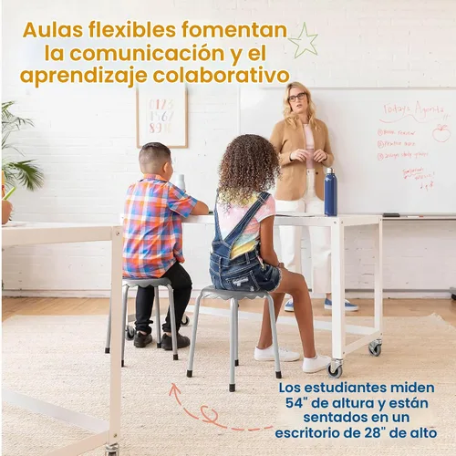 Vista 5 de ECR4Kids Daisy Taburete apilable con juego de asientos deslizantes, asientos flexibles, surtido, 8 piezas