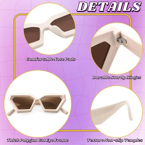 Vista 3 de FEISEDY Cateye - Gafas de sol con marco grueso para mujeres y hombres, cuadradas, vintage, polígono futurista, Sunnies B4079