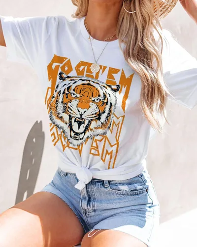 Vista 2 de Camisetas gráficas para mujer, de manga corta y cuello redondo, para el verano
