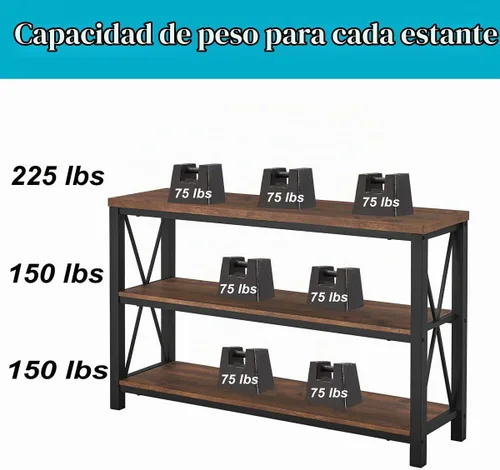 Vista 4 de BON AUGURE - Mesa de consola rústica detrás del sofá, mesa industrial de entrada con estantes, mesas de sofá de 3 niveles estilo granja para sala