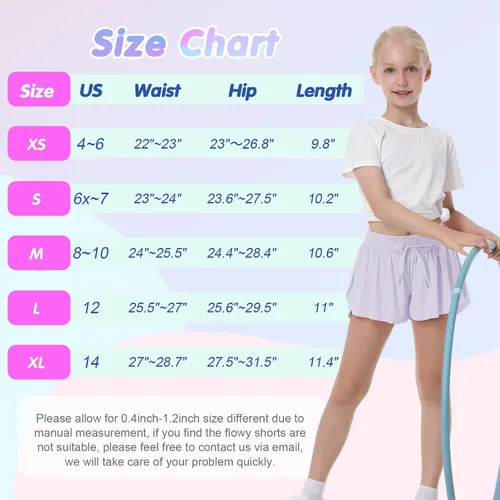 Vista 6 de QooNoo Pantalones cortos de mariposa para niñas con bolsillo, pantalones cortos atléticos fluidos de cintura alta para correr para niños