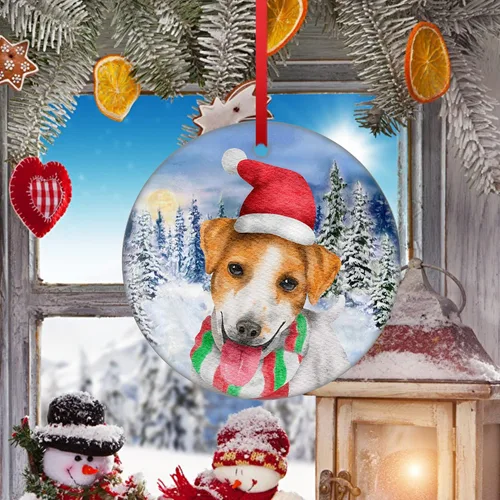 Vista 4 de Jack Russell Terrier - Adorno de Navidad para perro, adorno de Navidad para árbol de Navidad, adorno colgante para cachorro, adorno de cerámica