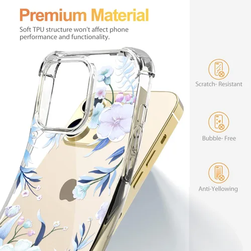 Vista 6 de Funda con diseño de patrón de flores diseñada para iPhone 13 Pro Max [con protector de pantalla], funda transparente floral para teléfono de mujer a