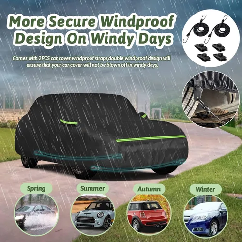 Vista 4 de Cubiertas de coche para Mini Cooper/Cooper S/Hardtop/Convertible 2 puertas 2002-2025, cubierta completa para auto Cooper impermeable 210T para todo