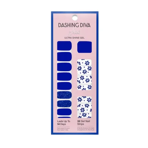Vista 5 de Dashing Diva Flor Azul - Tiras de uñas de gel brillantes, sin rayos UV, resistentes al astillado, de larga duración, juego de manicura de 3 piezas