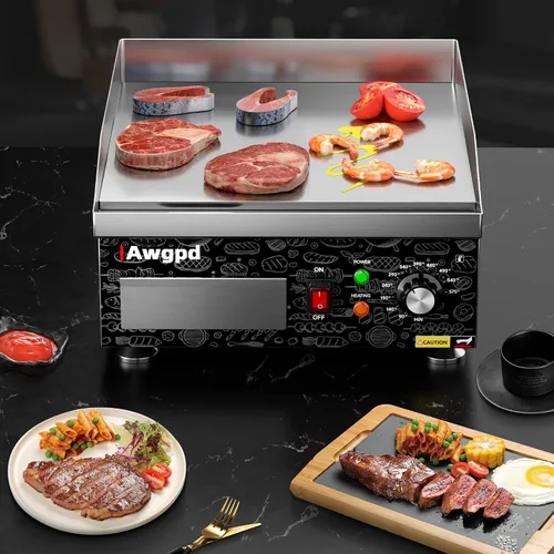 Vista 8 de Plancha eléctrica comercial de 14 pulgadas, plancha eléctrica de encimera plana, parrilla eléctrica superior plana de 110 V 1800 W, parrilla