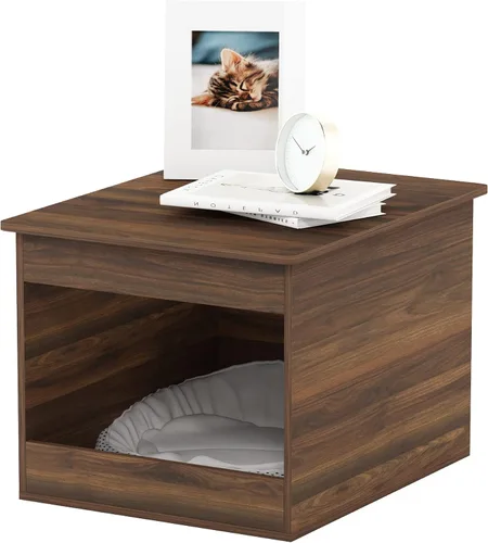 Vista 24 de Caja de arena Furinno Peli, Pequeña, Americano Entrada lateral, muebles ocultos, casa de madera para mascotas con puertas, fácil montaje