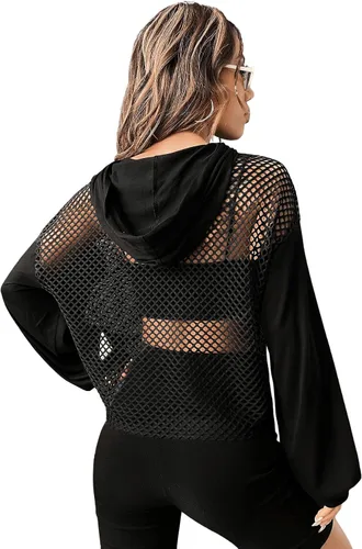 Vista 2 de Verdusa Sudadera sexy con capucha y cordón de manga larga con cordón para mujer
