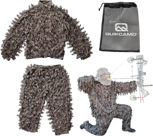 Vista 13 de QuikCamo Mossy Oak 3D Leafy Camo Ghillie Suit - Breathable Quiet Mesh, Snaps and Zippered Pockets for Turkey Hunting