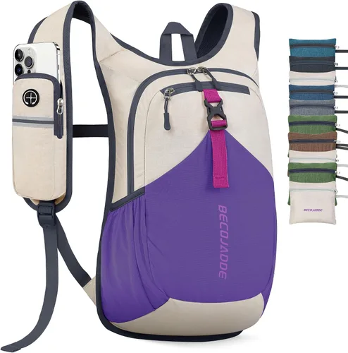 Vista 18 de BECOJADDE - Mochila de senderismo pequeña de 15 L para hombres y mujeres, plegable, ultraligera, para viajes, camping, actividades al aire libre