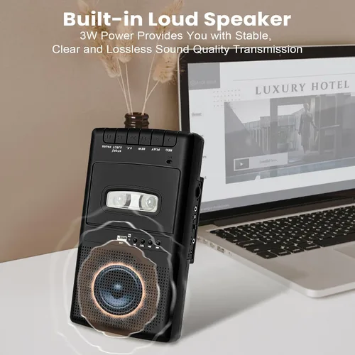 Vista 3 de Grabadora de cinta portátil con micrófono independiente, convertidor digital retro a USB con conector de auriculares de 0.138 in