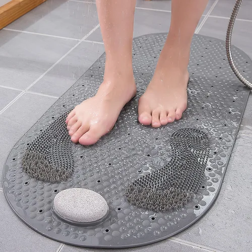 Vista 4 de Tapete de ducha para pies, tapete de baño antideslizante para bañera con ventosas, tapete de baño con pies, 32 x 16 pulgadas